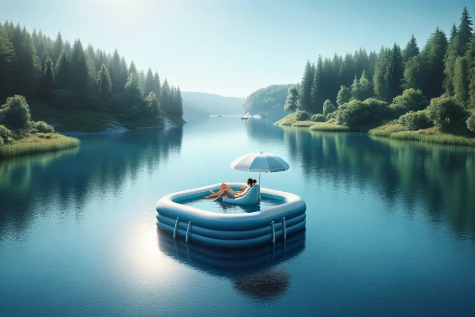 inflatable pool in lake