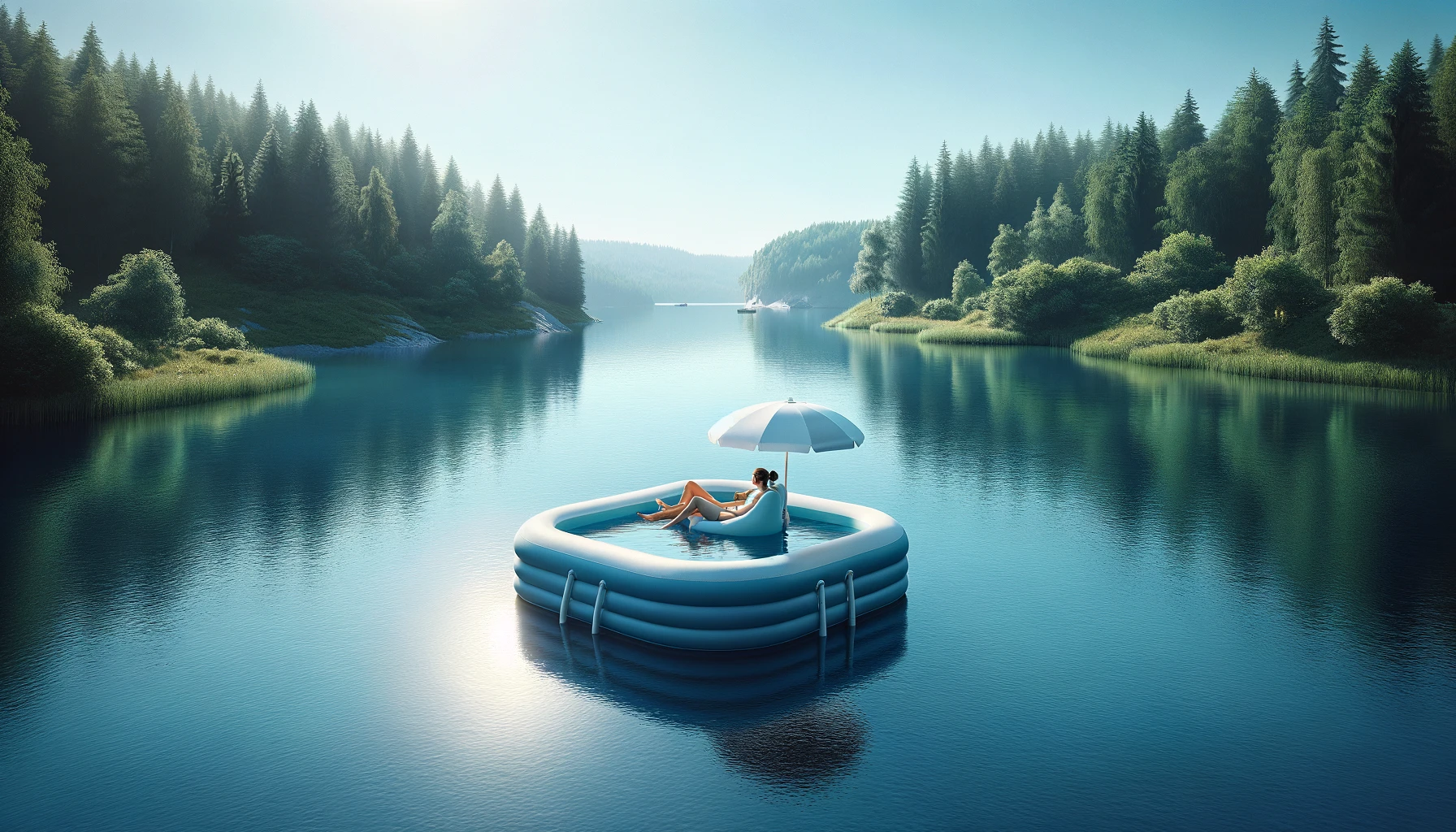 inflatable pool in lake